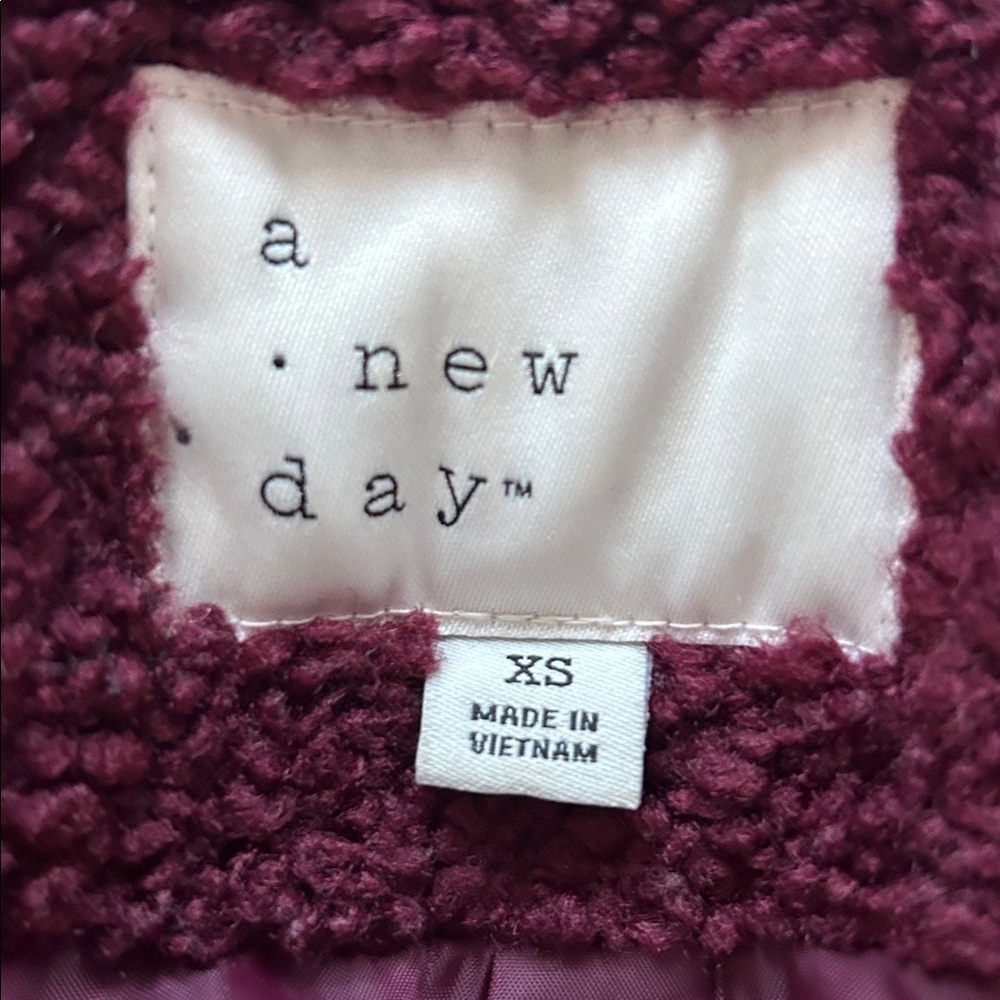 A New Day women’s Teddy Coat, Red Wine, XS Knee-Length hallmark winter Outerwear - Picture 4 of 11